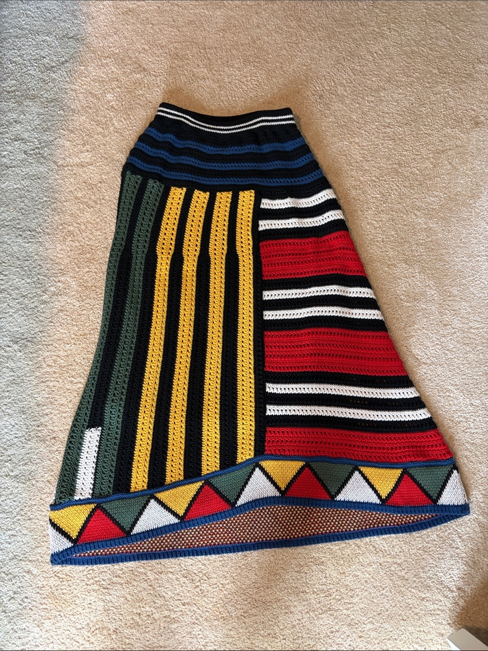 FARM Rio Multicolor Crochet Maxi Skirt with Graphic Stripes